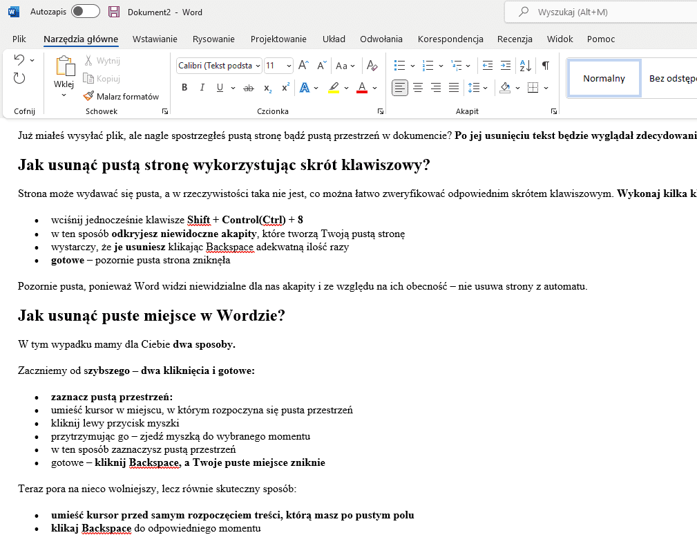 Jak usunąć stronę w Wordzie?